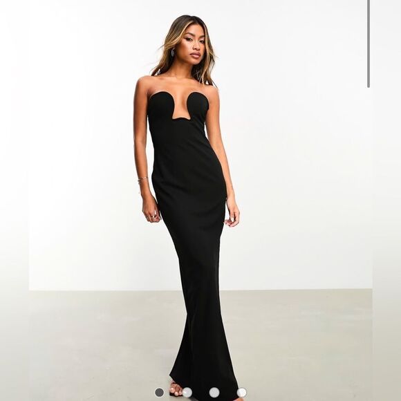 aria cove Dresses & Skirts - Aria Cove Women's Bandeau Plunge Wire Detail Maxi Strapless Dress Black SZ 6 NWT